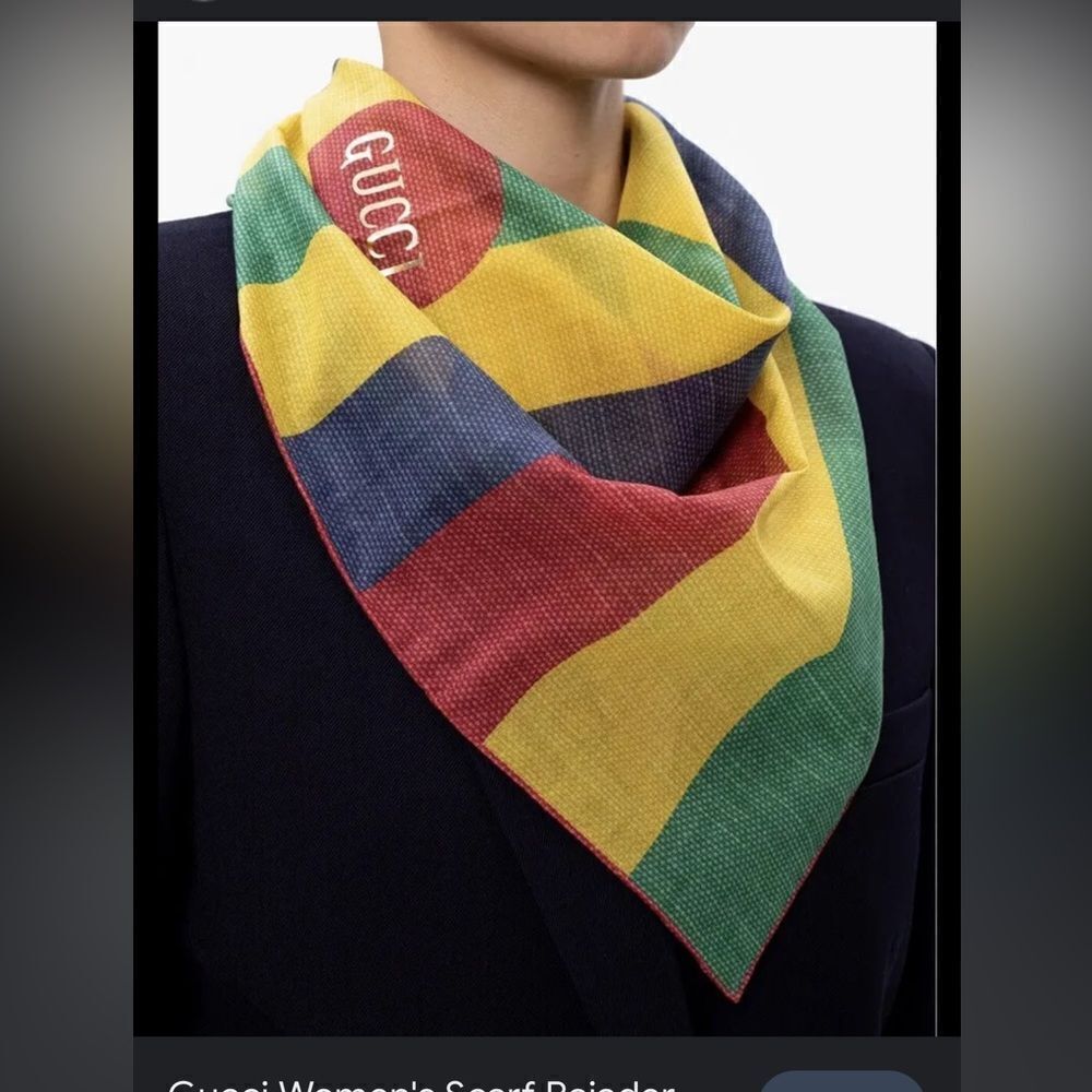 GUCCI New Multicolor Cotton Baiadera Square Scarf Stripe - Picture 8 of 8
